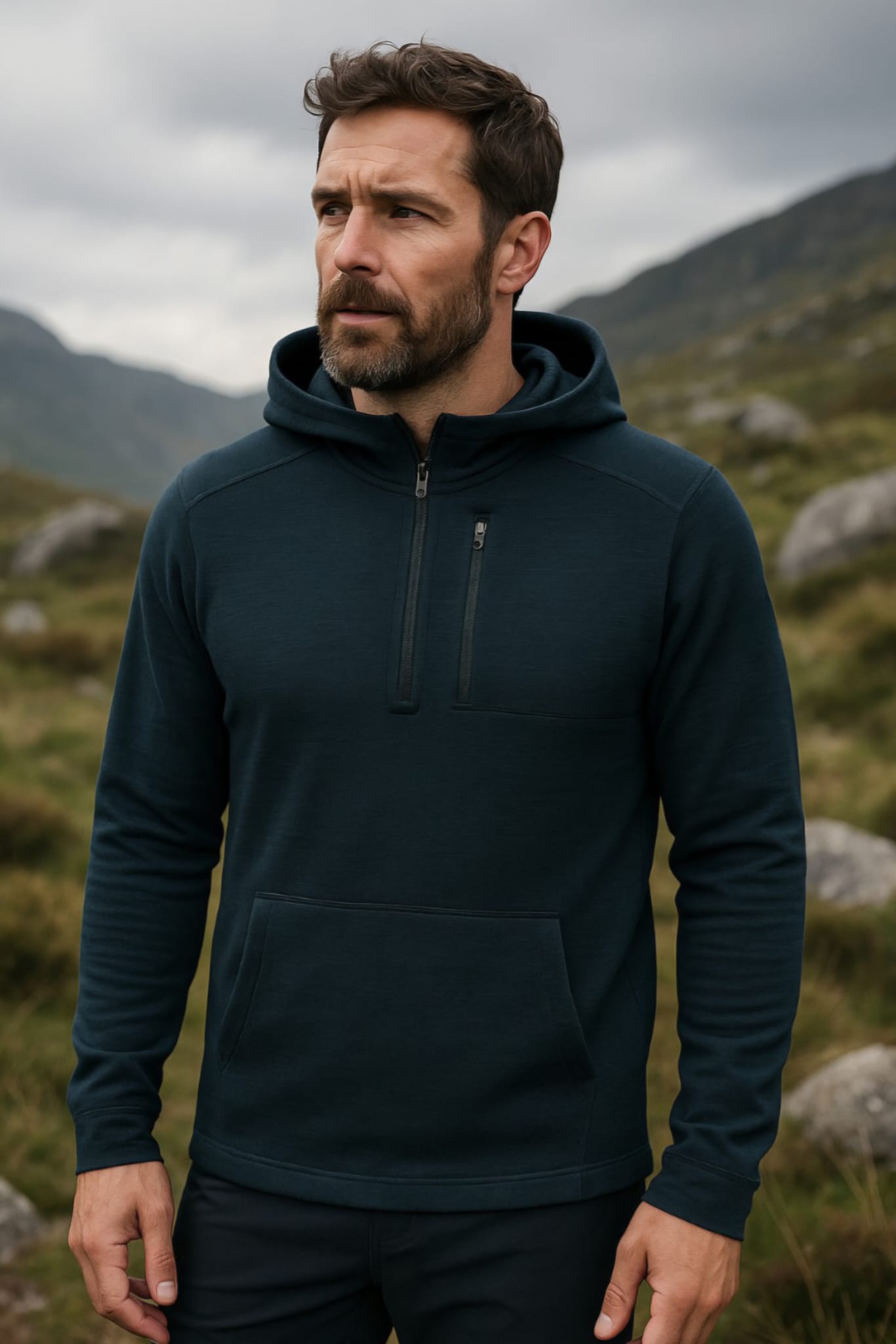 Merino Zip - Kapuzenpullover mit Kängurutasche - Viamilo